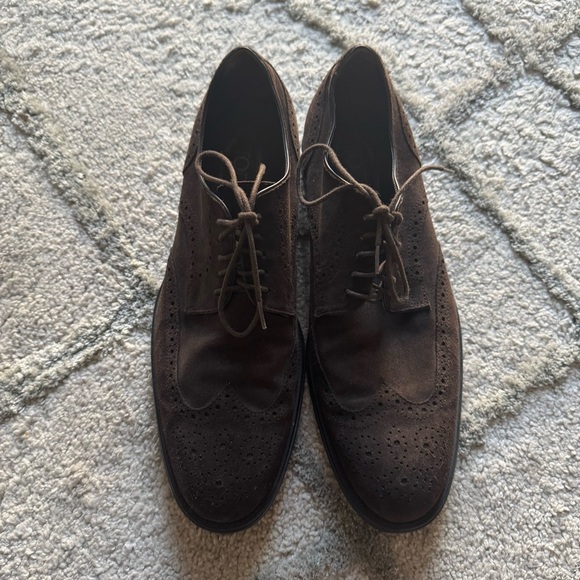 Tod's Brown Suede Brogue Derby Shoes loafers lace up oxfords Size 9 - Picture 1 of 12